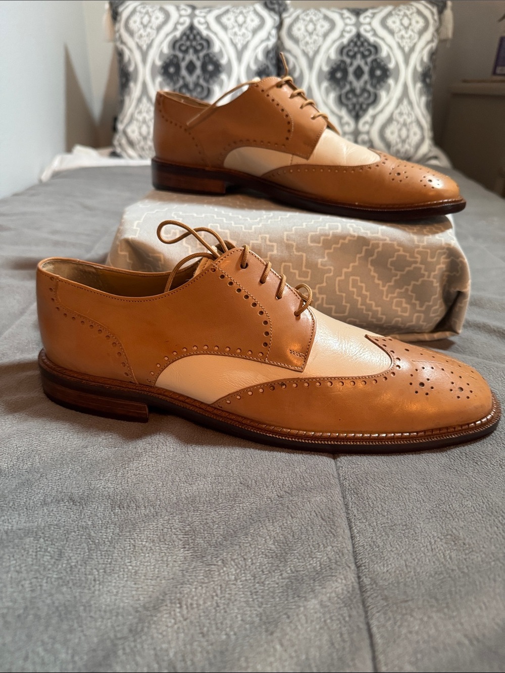 Bachrach Two-Tone Wingtip Oxfords in Tan and Cream